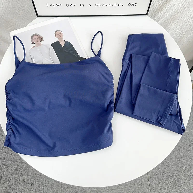 طقم يوغا من قطعتين للنساء حمالة صدر رياضية سروال ضيق بدلة رياضية