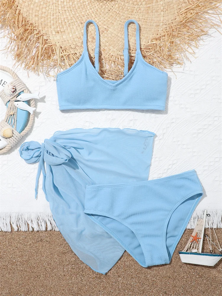 Girls Ribbed Sling Bikini Set 2025 High Waist Bathing Suit