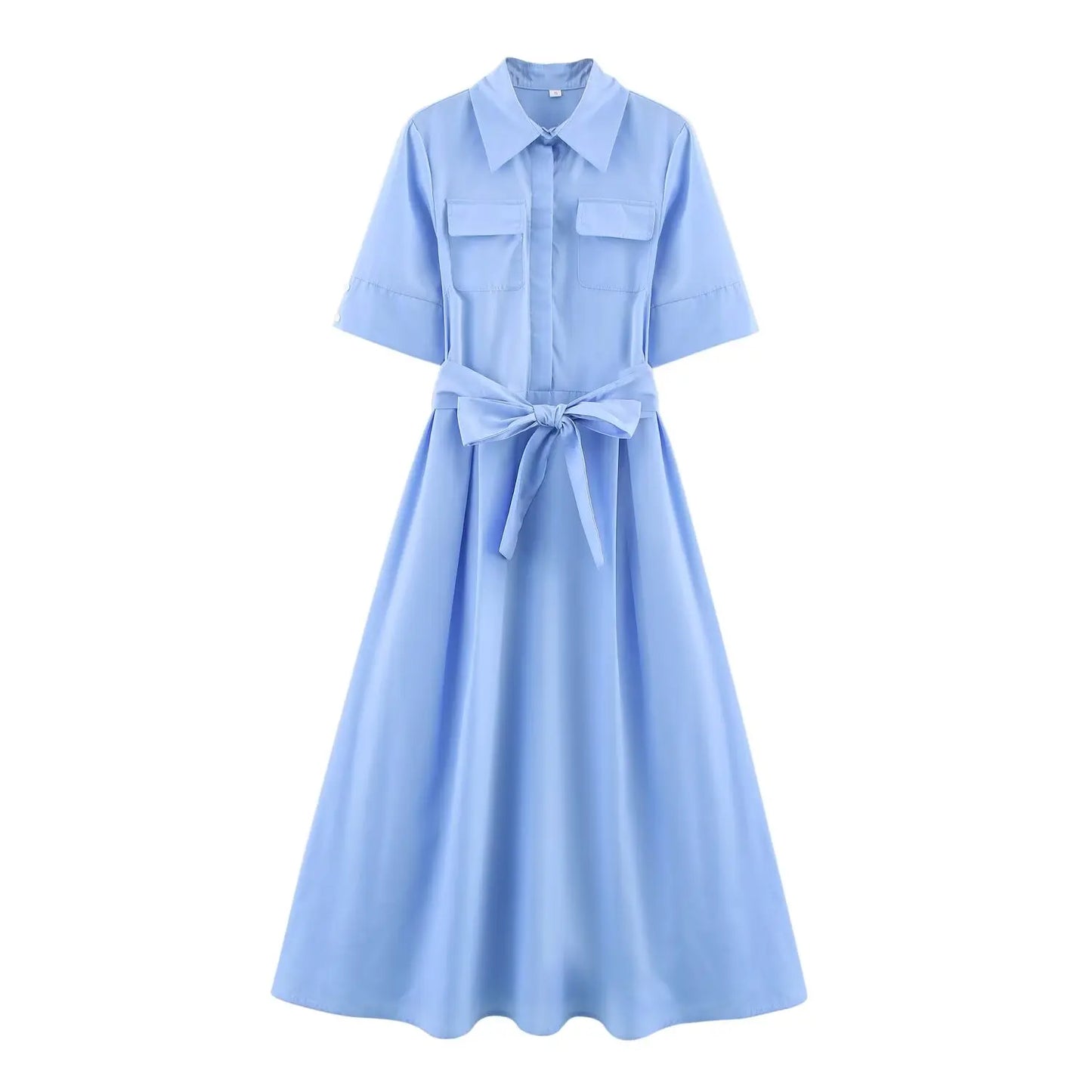 Long Red Summer Dress With Belt And Pockets For Spring