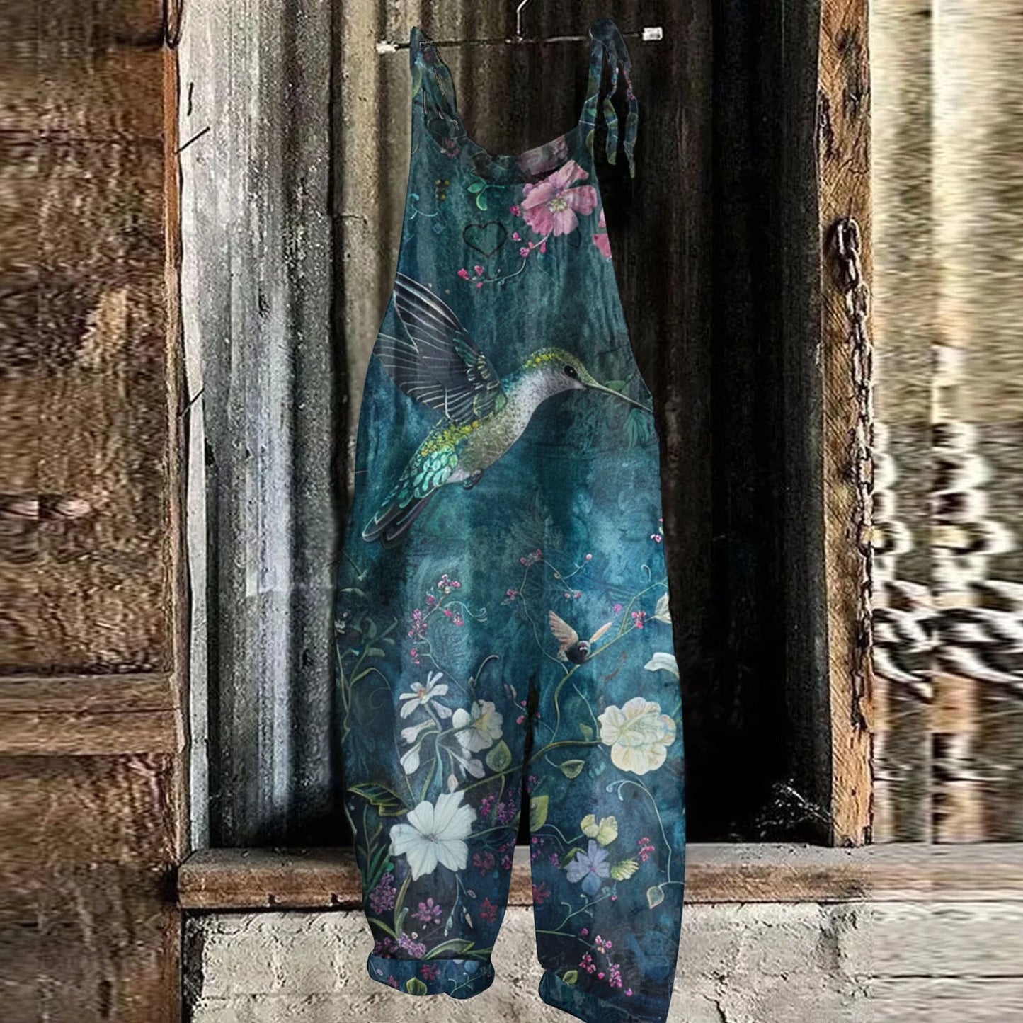 Floral Print Womens Jumpsuit Casual Loose Shoulder Strap