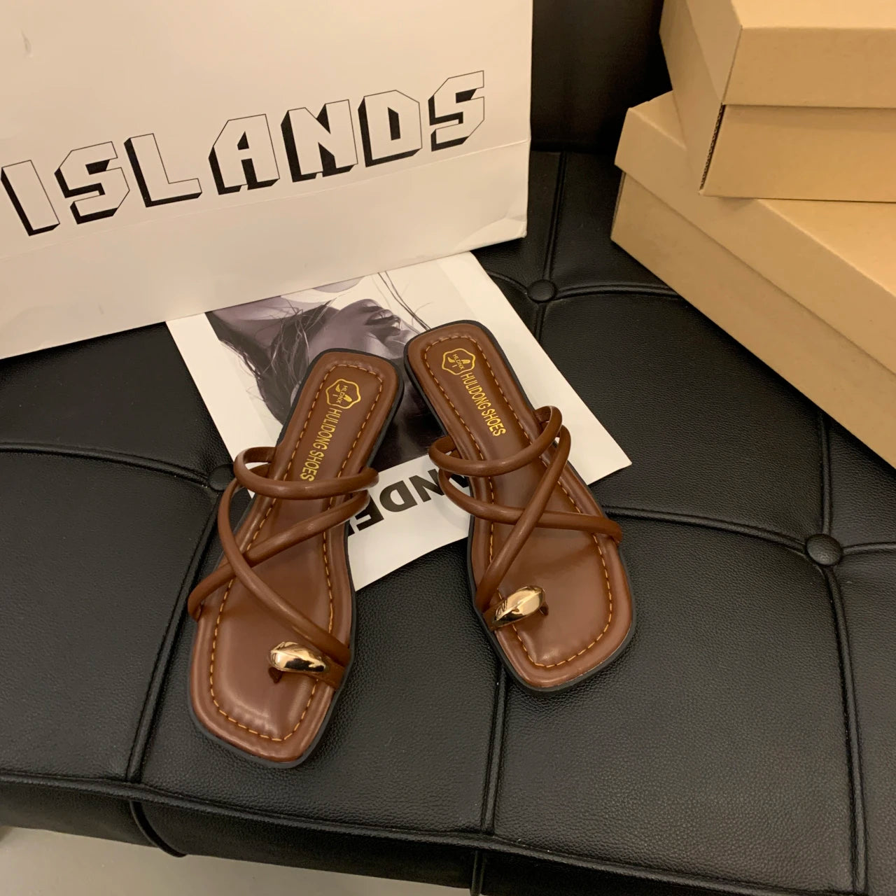 Women Cross Strap Slide Sandals Toe Loop Beach Casual