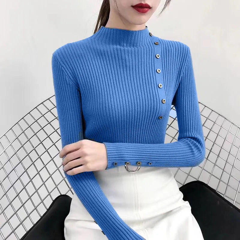 2023 Women Autumn Knitted Slim Cotton Turtleneck Sweater