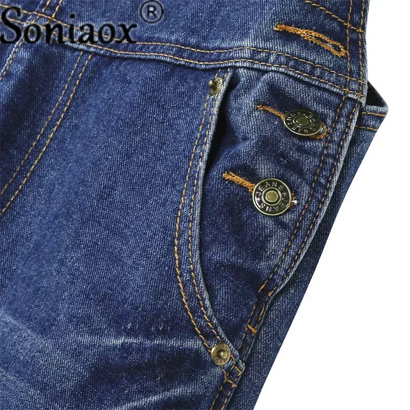 بدلات جينز غير رسمية للنساء مع حمالات جيوب ممزقة