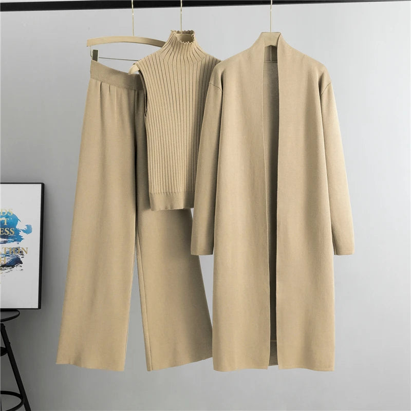 New 3 Piece Solid Tape Patch Tank Top Pants Set With Coat