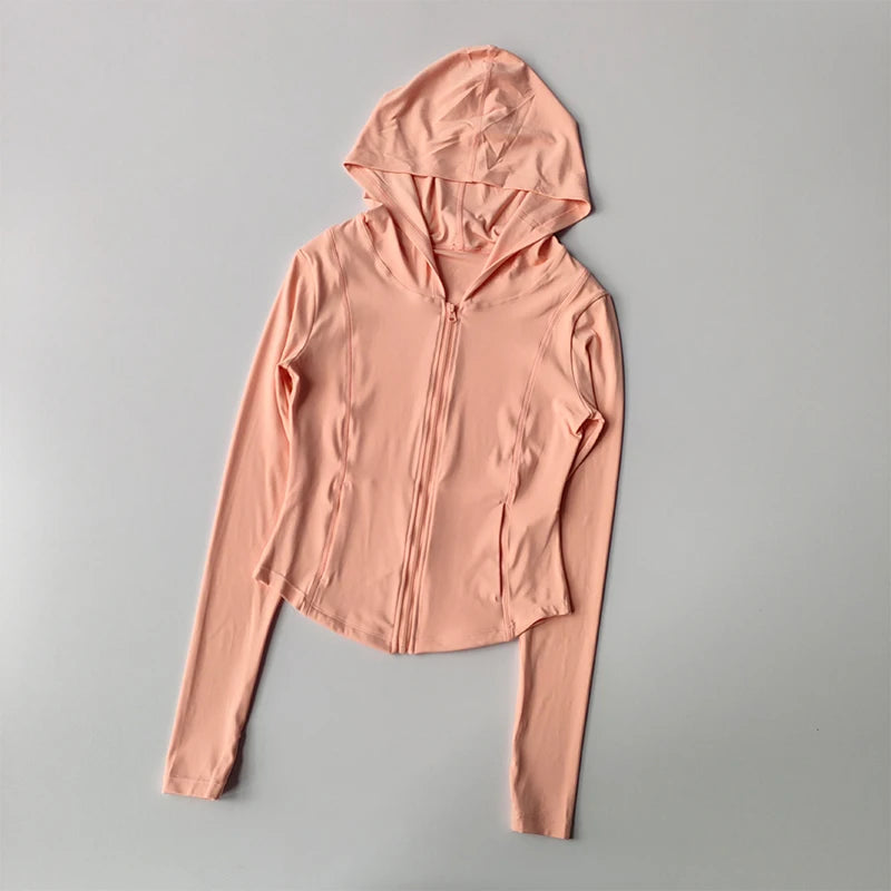 Women Yoga Jacket Long Sleeve Zip Front Hoodie Gym Top