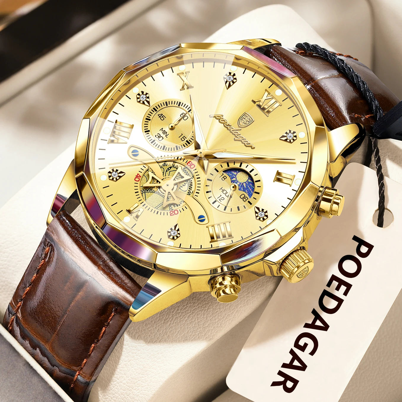 POEDAGAR Men Wristwatch Quartz Waterproof Chronograph