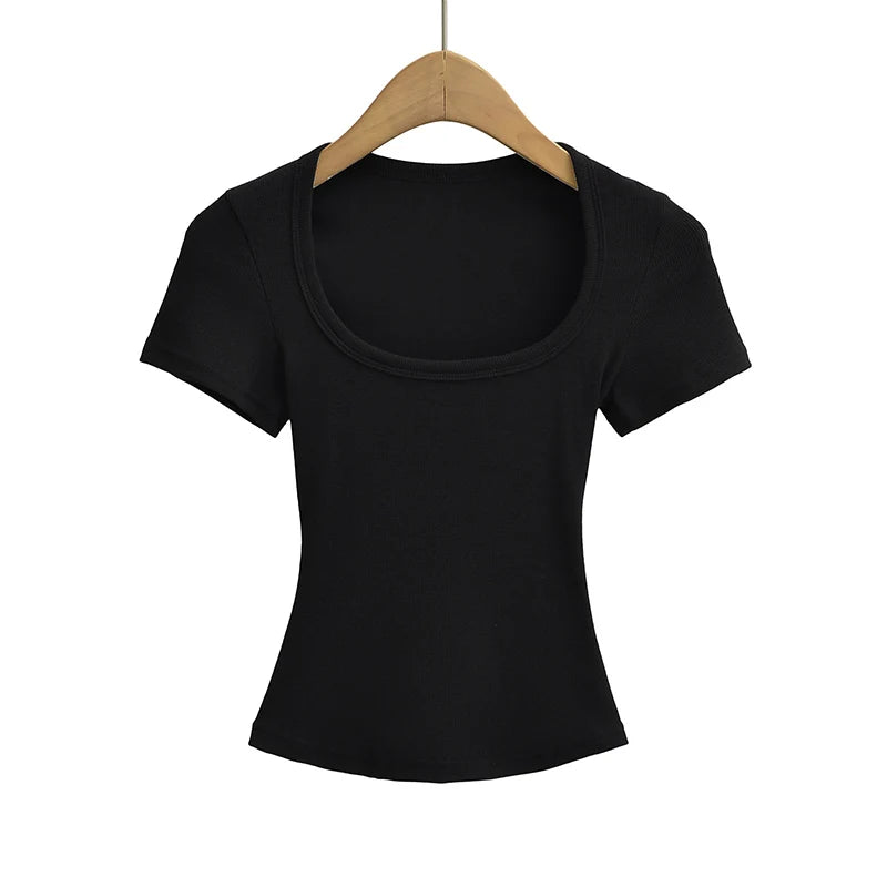 Summer Square Neck High Elasticity Crop Top Women Slim Fit