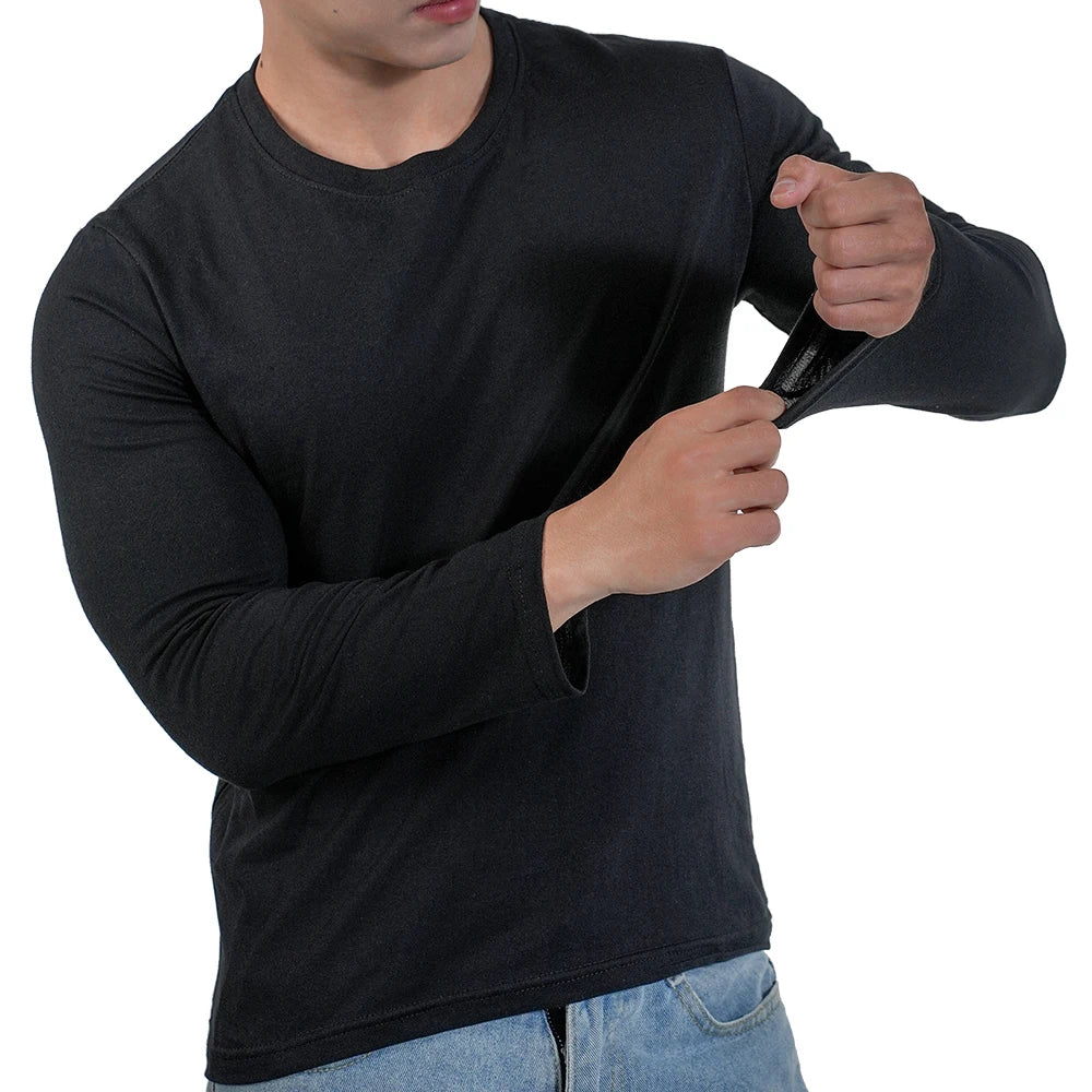 Mens Long Sleeve Cotton T Shirt Classic Loose Fit Everyday