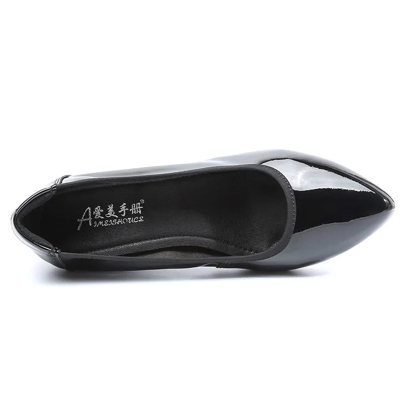 Pointed Toe Patent Leather Heels For Women Wedge Slip On