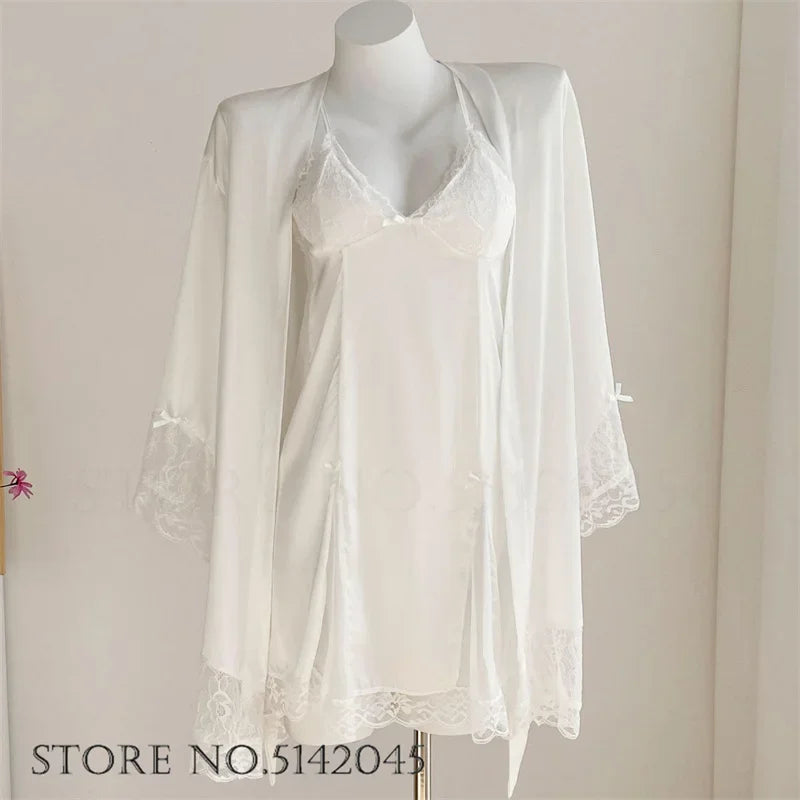 Temptation Lace Nightgown And Robe Set Satin Sleepwear