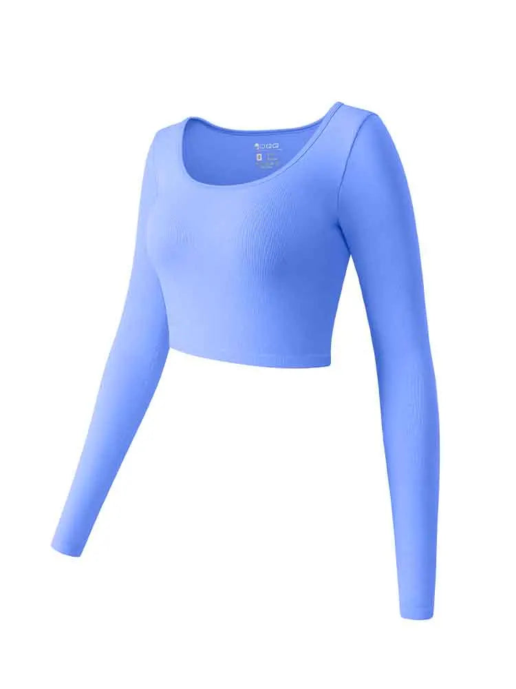 Womens Yoga Top Long Sleeve Round Neck Seamless Gym Wear