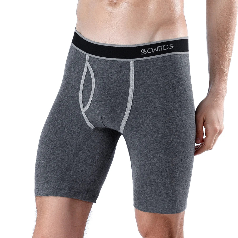 Natural Cotton Long Leg Boxers For Men Underwear Breathable