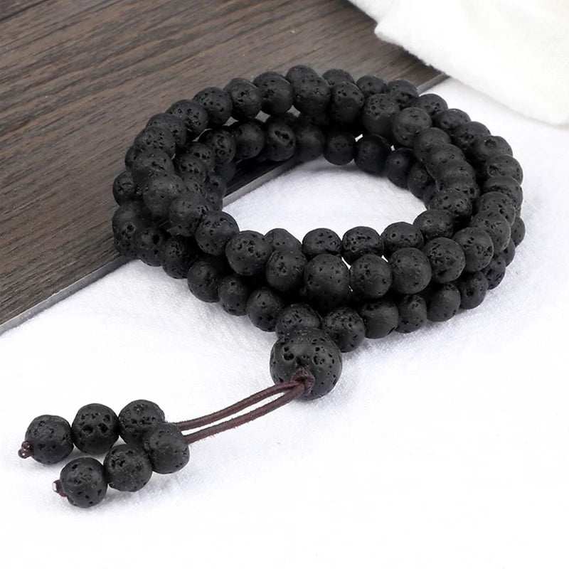 6mm Black Lava Stone Mala Beads Bracelet for Yoga Gift