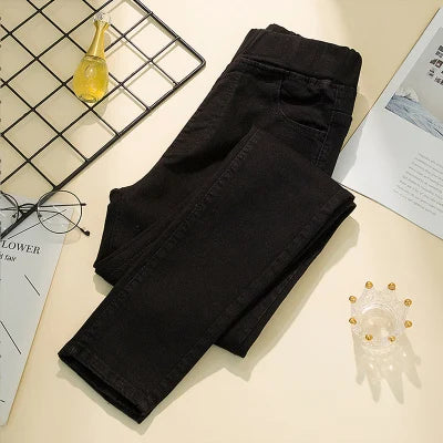 Black 6XL Womens Elastic Waist Jeans Slim Stretch Denim