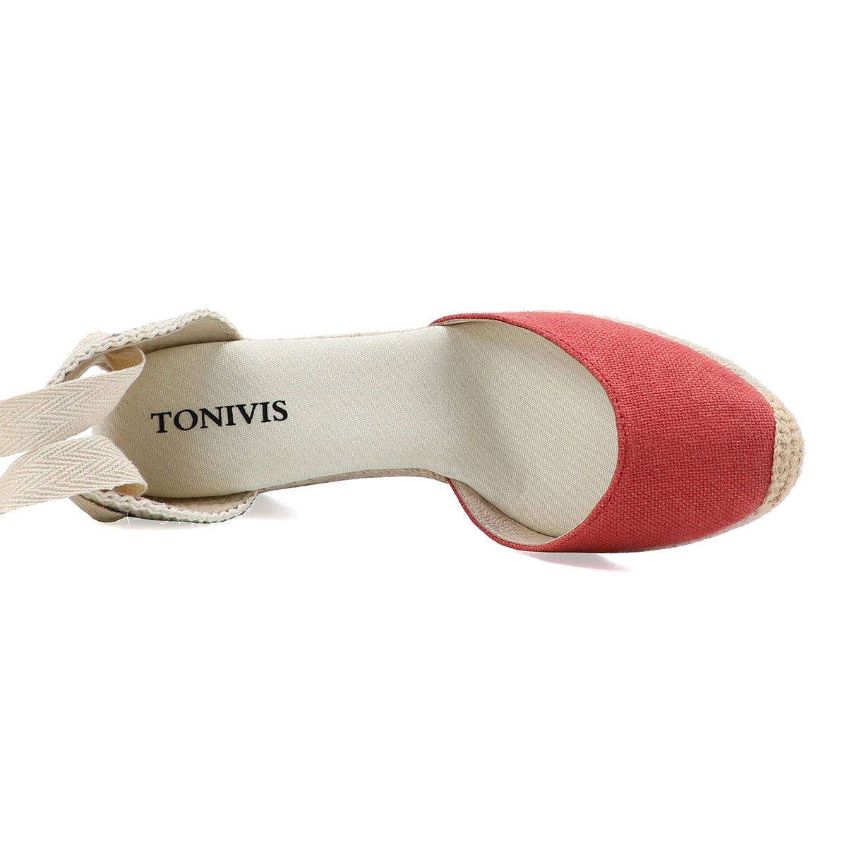 صنادل نسائية بكعب عالٍ من نوع إسبادريل بحزام أحمر عند الكاحل 7-9 سم