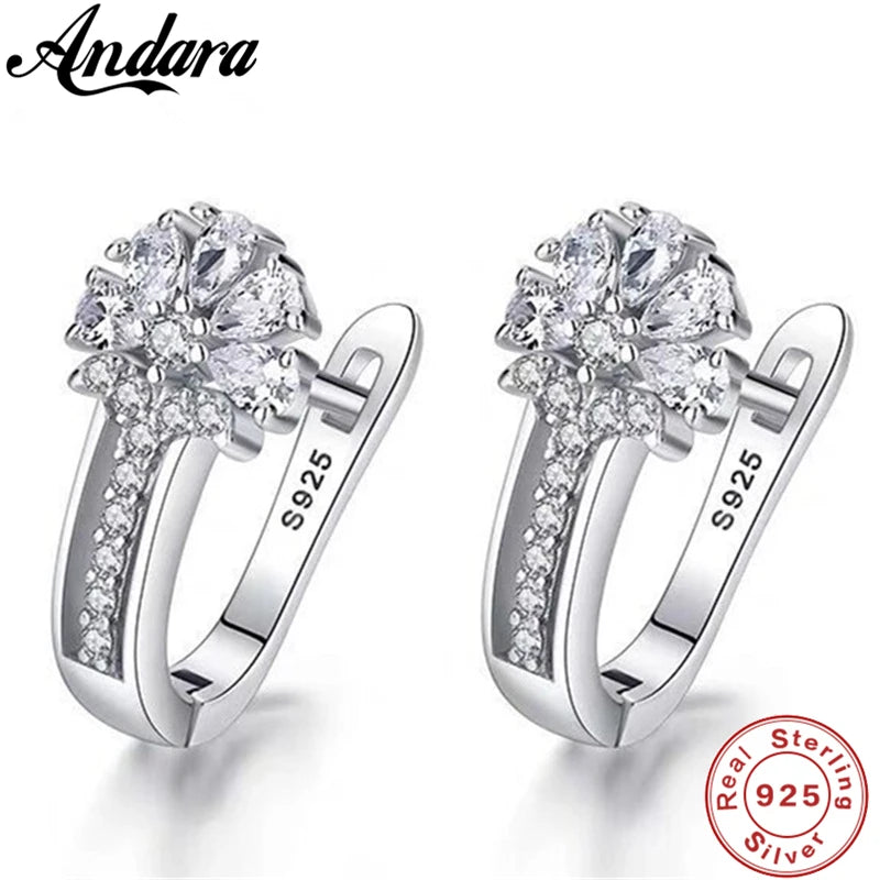 925 Sterling Silver Zircon Flower Earrings For Women Gift