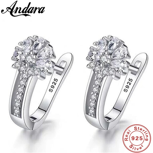 925 Sterling Silver Zircon Flower Earrings For Women Gift