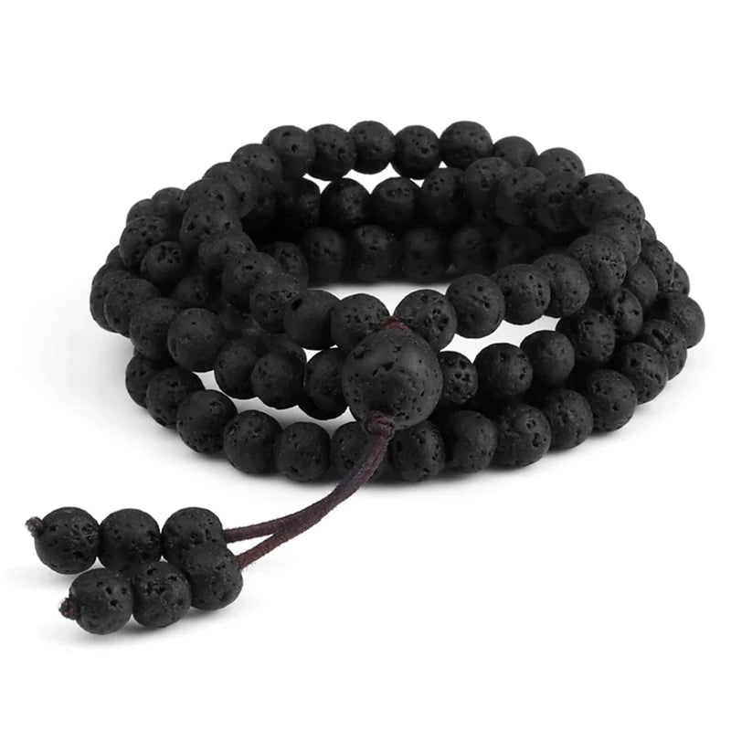 6mm Black Lava Stone Mala Beads Bracelet for Yoga Gift