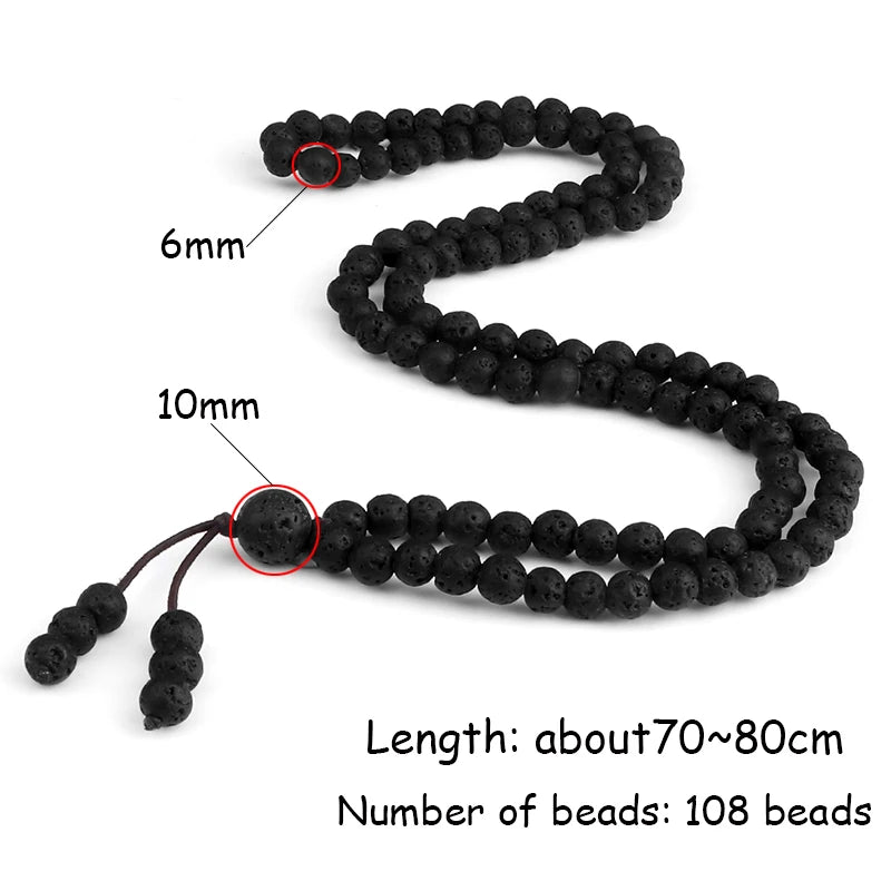 6mm Black Lava Stone Mala Beads Bracelet for Yoga Gift