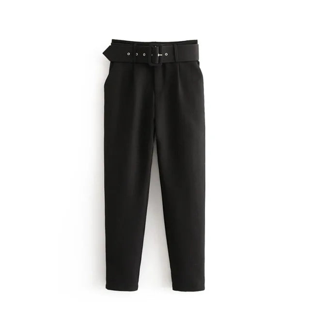 Black High Waist Classic Suit Pants For Women With Pockets