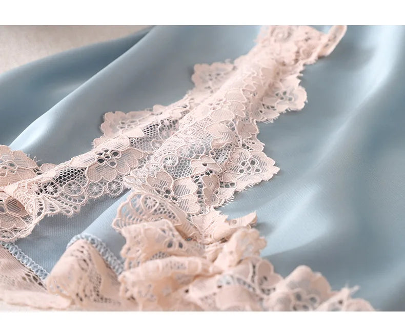 Satin Spaghetti Strap Nightgown Women V Neck Sleep Dress