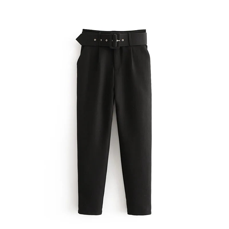 Black High Waist Classic Suit Pants For Women With Pockets