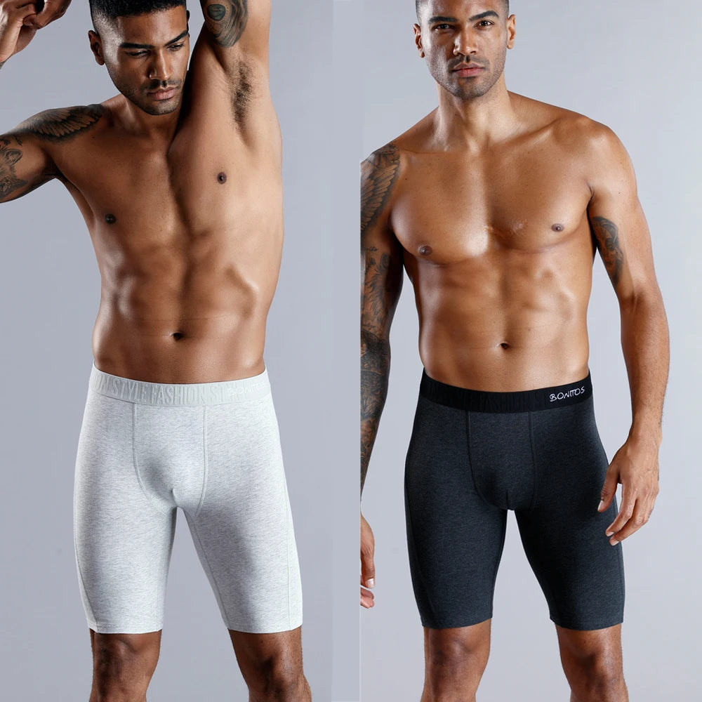 Natural Cotton Long Leg Boxers For Men Underwear Breathable