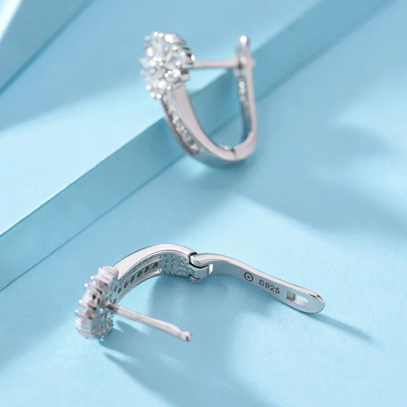 925 Sterling Silver Zircon Flower Earrings For Women Gift