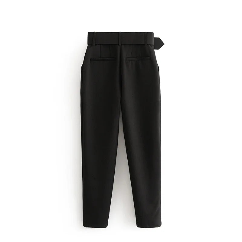 Black High Waist Classic Suit Pants For Women With Pockets