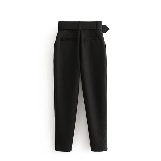 Black High Waist Classic Suit Pants For Women With Pockets