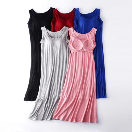 Sexy Sleepwear Women Nightgown With Padded Bra Modal Cotton