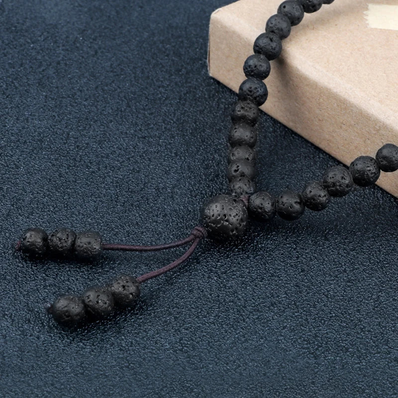 6mm Black Lava Stone Mala Beads Bracelet for Yoga Gift