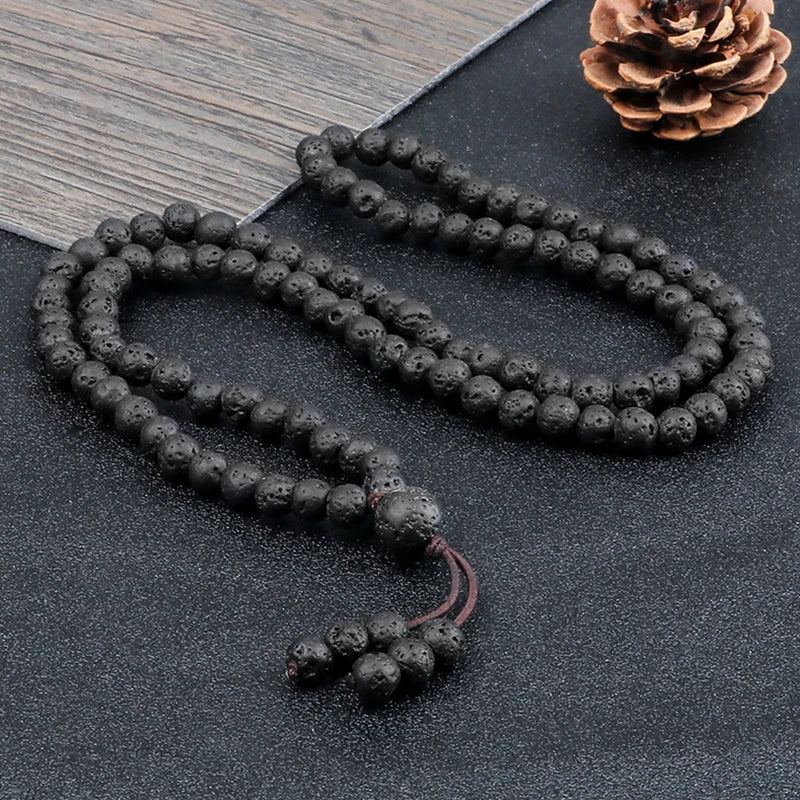 6mm Black Lava Stone Mala Beads Bracelet for Yoga Gift