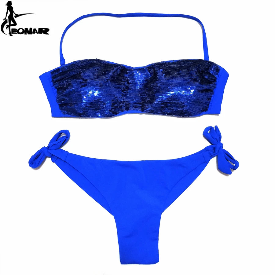 EONAR Sewn Sequin Bikini Set Low Waist Brazilian Cut
