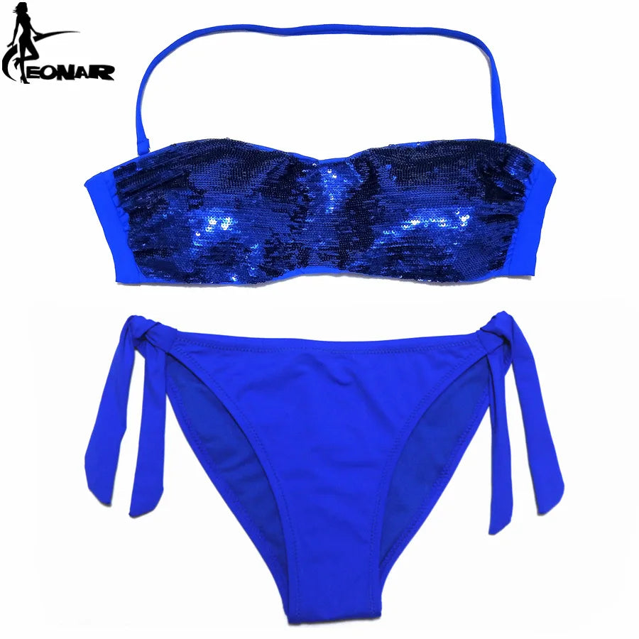 EONAR Sewn Sequin Bikini Set Low Waist Brazilian Cut