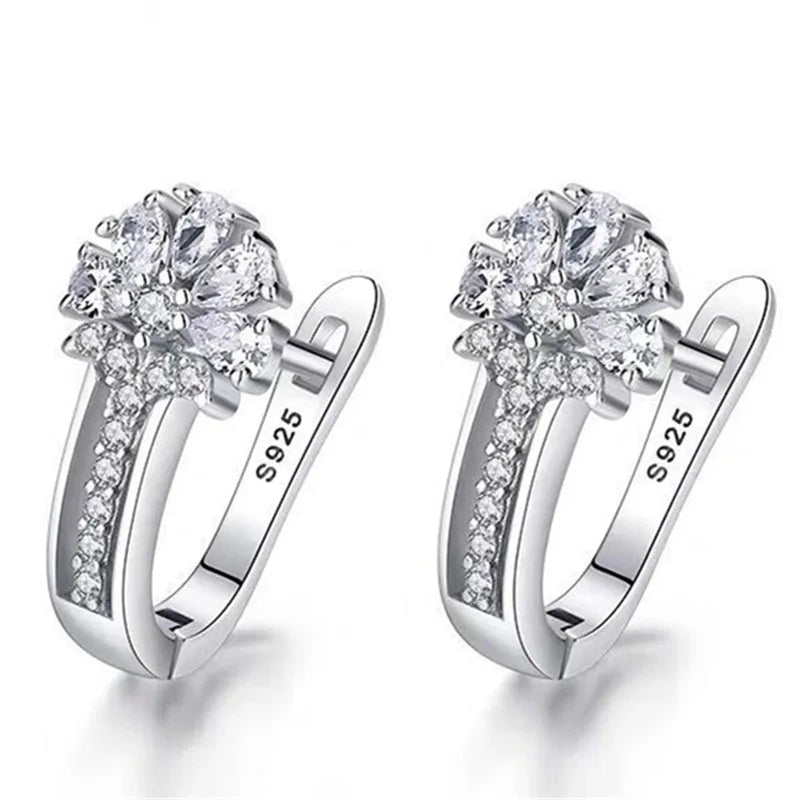 925 Sterling Silver Zircon Flower Earrings For Women Gift