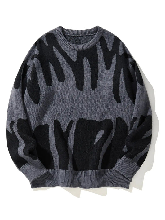 Autumn Winter Irregular Jacquard Pullover Sweater For Men