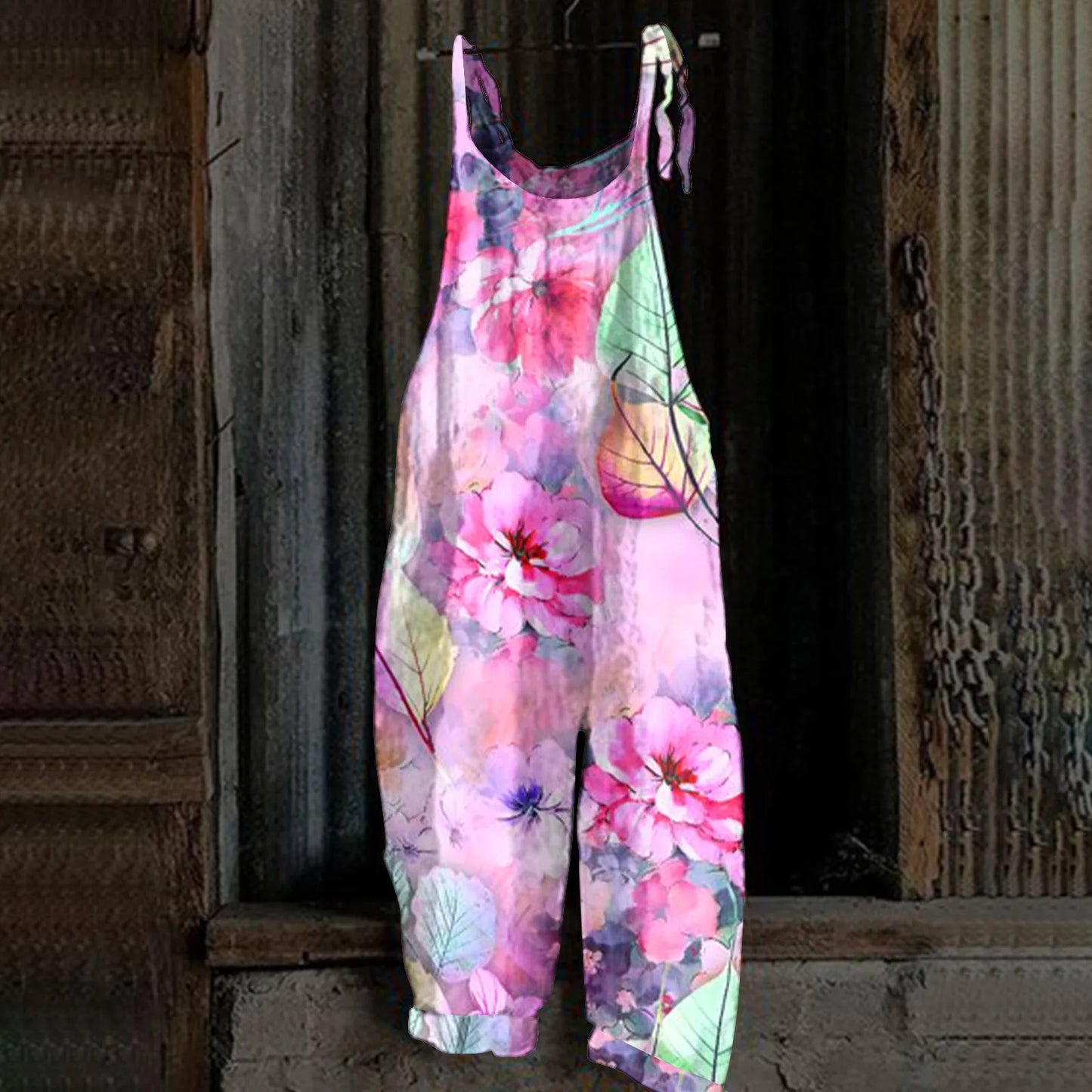 Womens Jumpsuit Print Casual Vintage Cotton Linen Summer