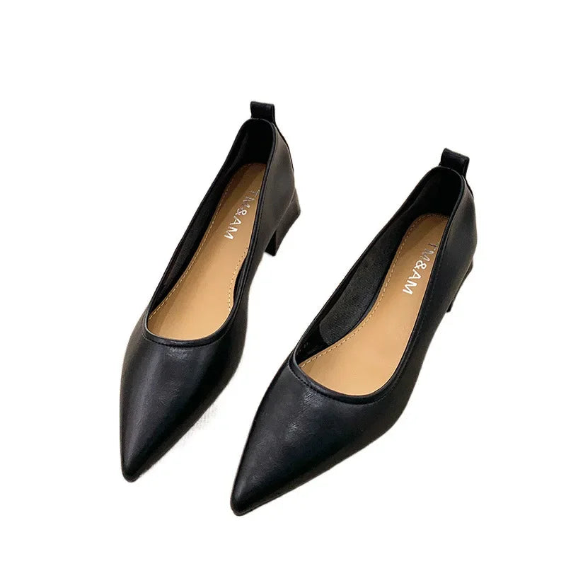 French Nude Single Shoes Soft Leather For Commuting Office