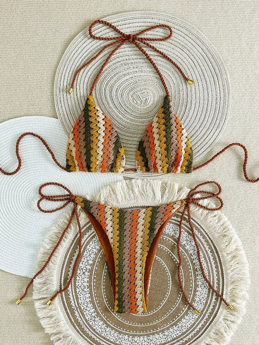 Crochet Halter Bikini 2025 Knitted Swimwear For Women