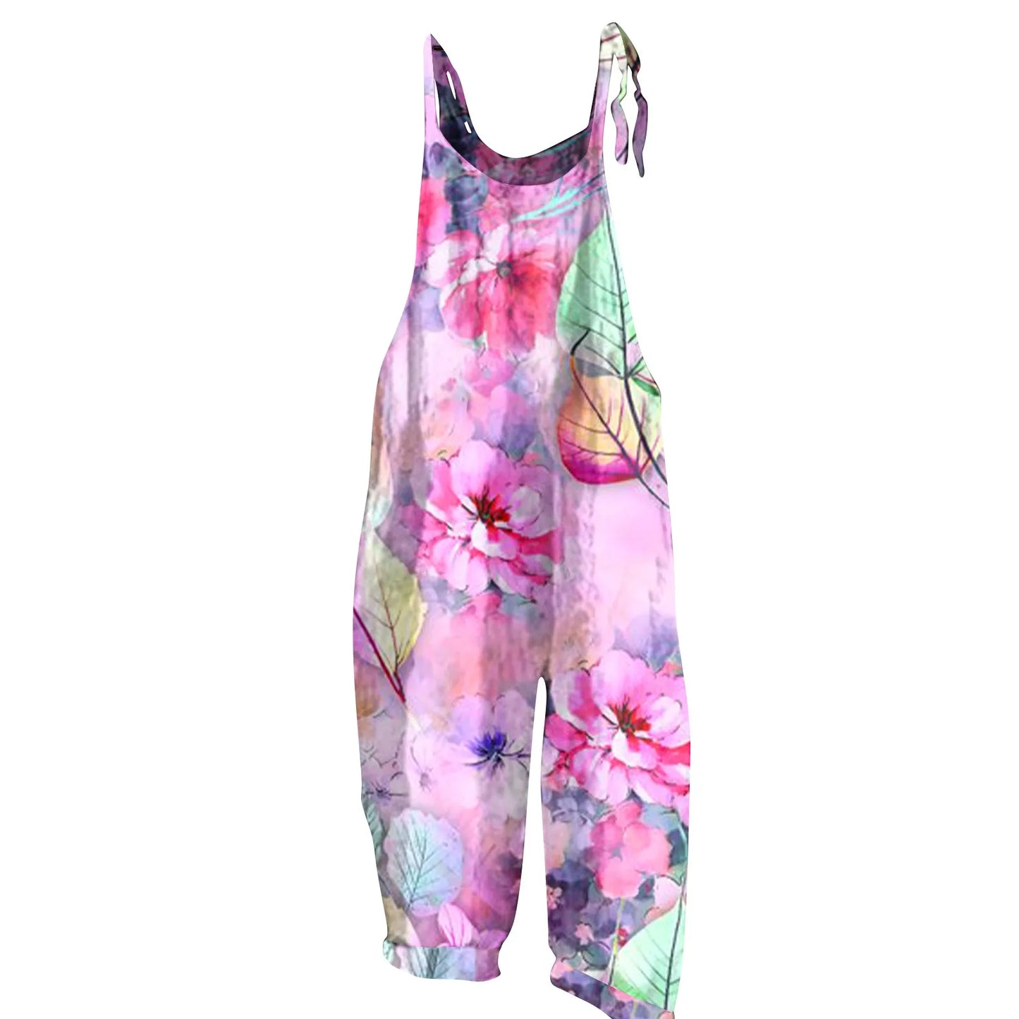Womens Jumpsuit Print Casual Vintage Cotton Linen Summer