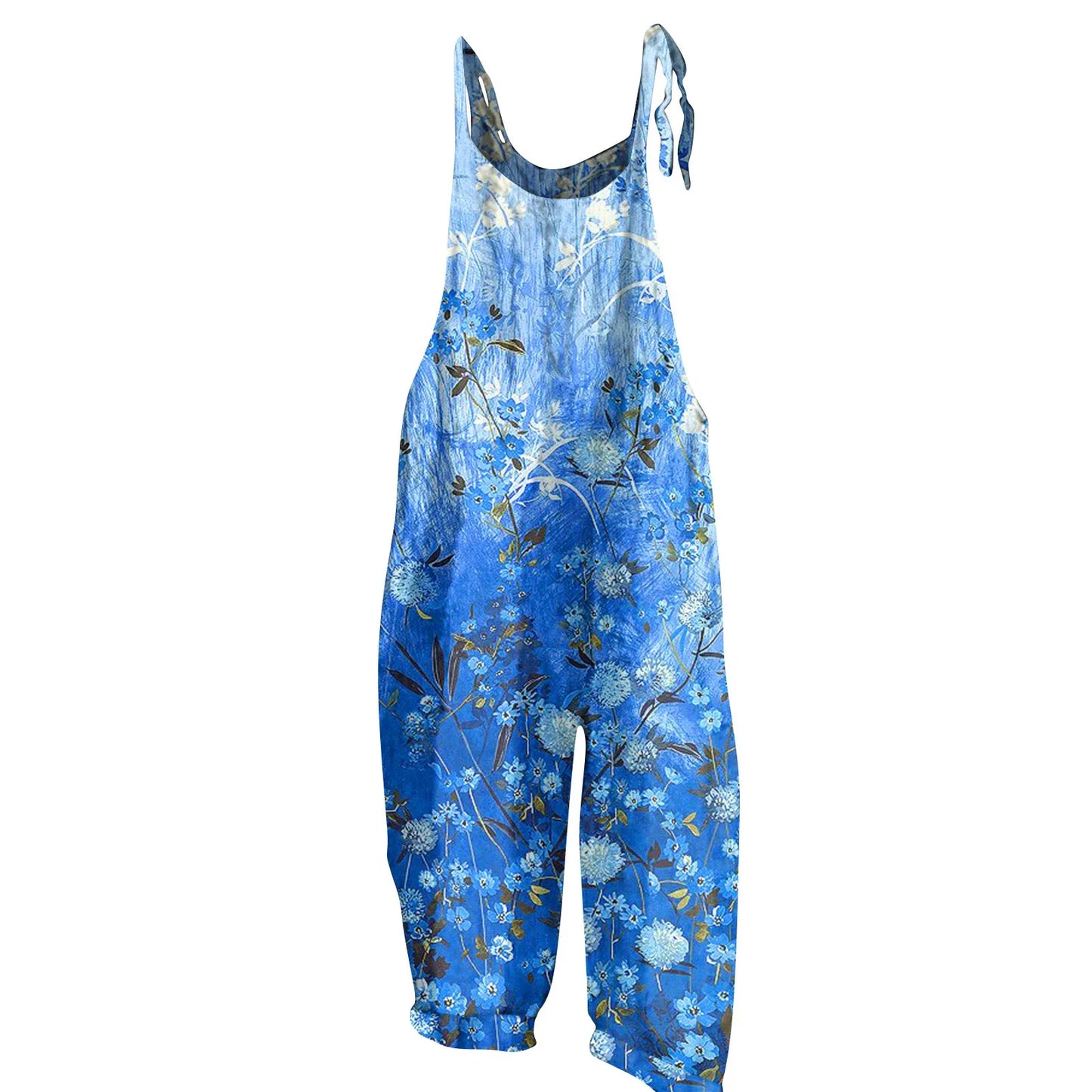 Womens Jumpsuit Print Casual Vintage Cotton Linen Summer