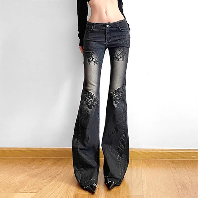 Women Gothic Y2K Flare Jeans Nineties Harajuku Baggy Denim