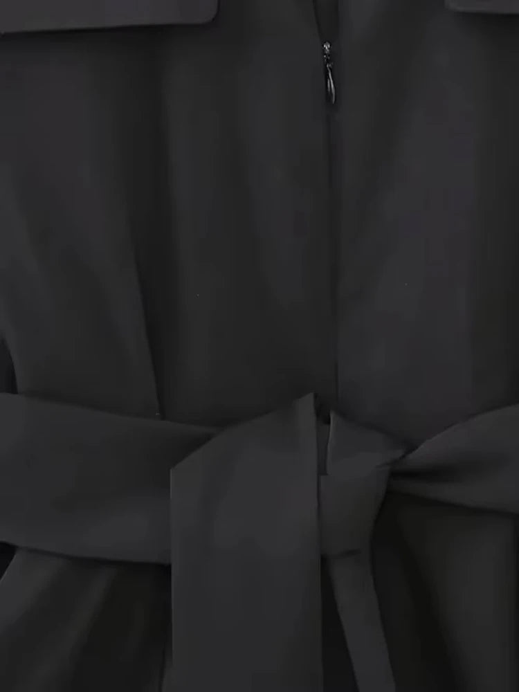 Womens Belted Front Zip Jumpsuit Short Sleeve Pockets