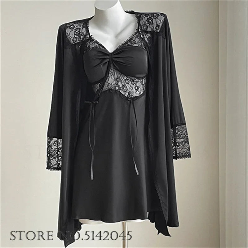 Temptation Lace Nightgown And Robe Set Satin Sleepwear