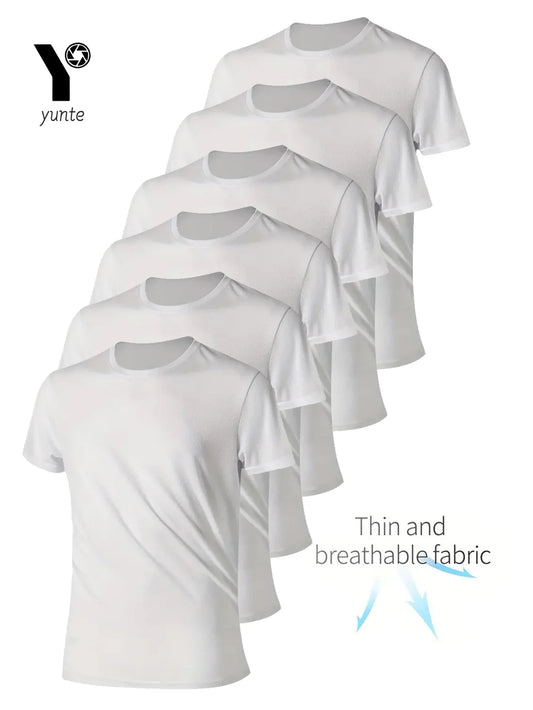 Six Pack Mens White Lightweight Quick Dry T Shirts For Gym