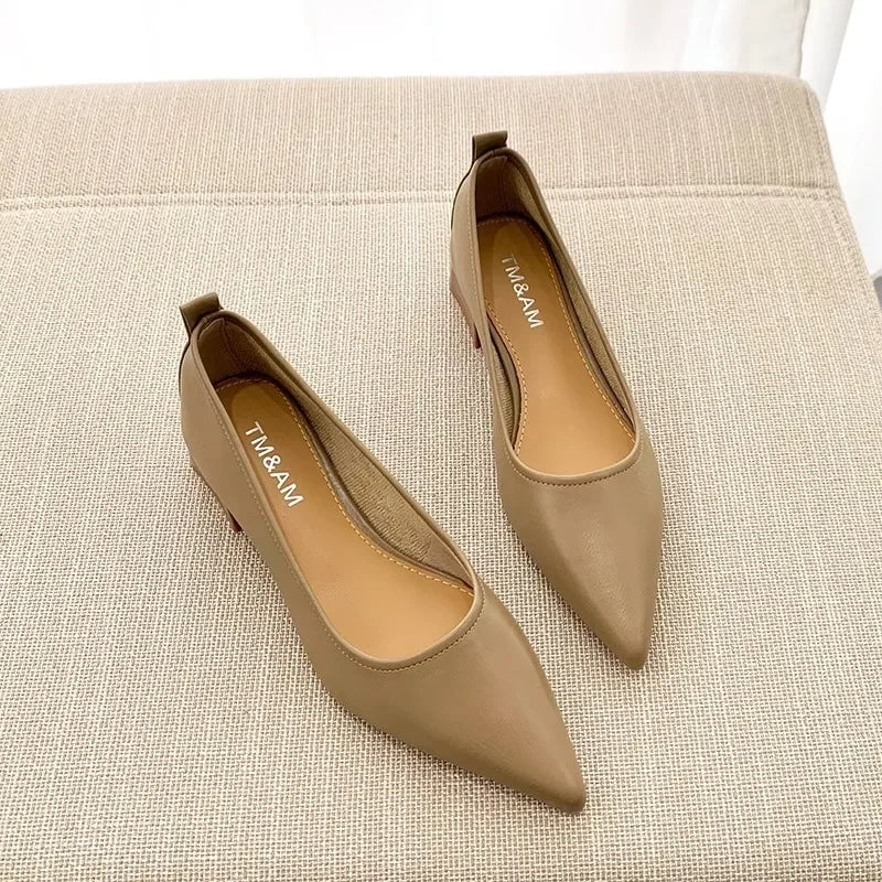 French Nude Single Shoes Soft Leather For Commuting Office