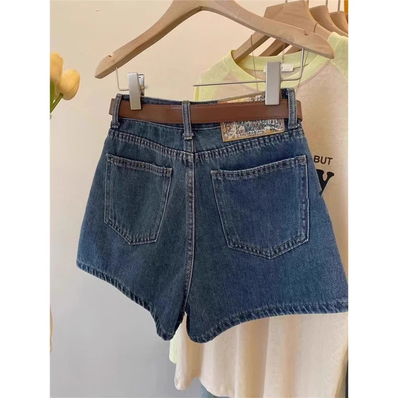 Plus Size High Waist Wide Leg Jeans Women Blue Denim Retro