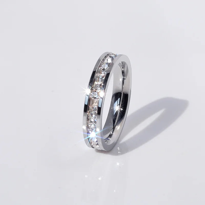 Clear White Stones Ring Stainless Steel 1 And 2 Zircon