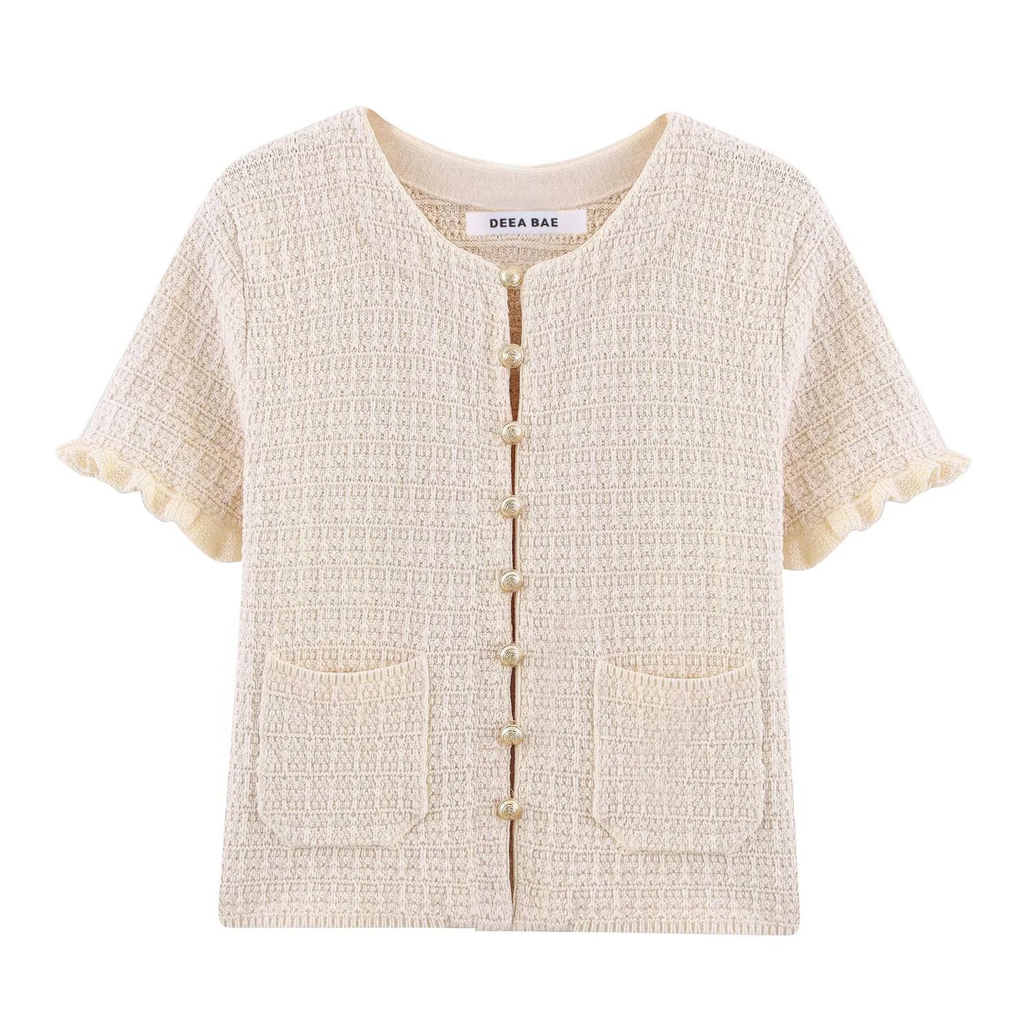 DEEABAE Autumn Winter Short Sleeve Knitted Cardigan Set